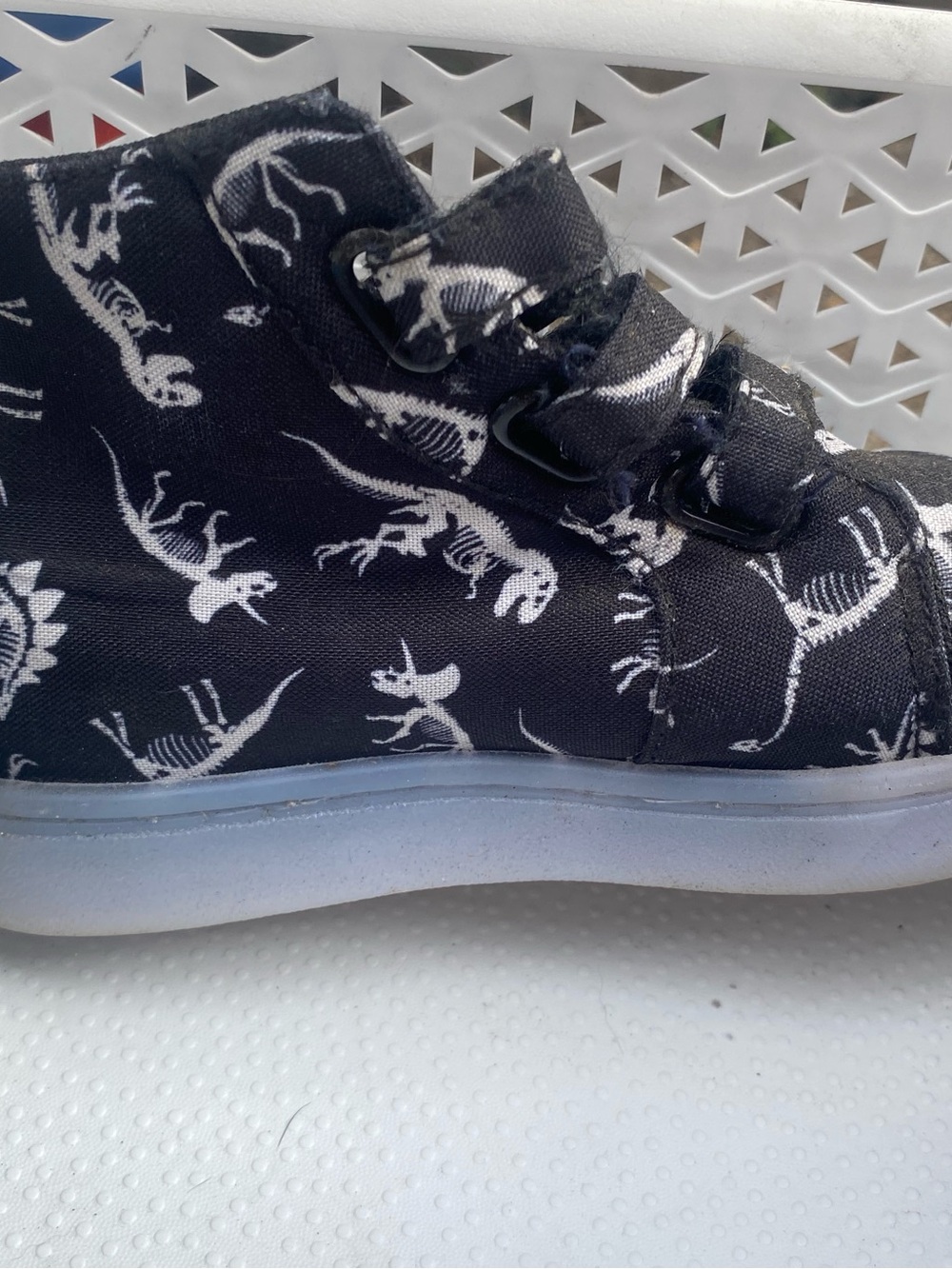 Kids High-Top Sneakers with White Dinosaur Print - Black